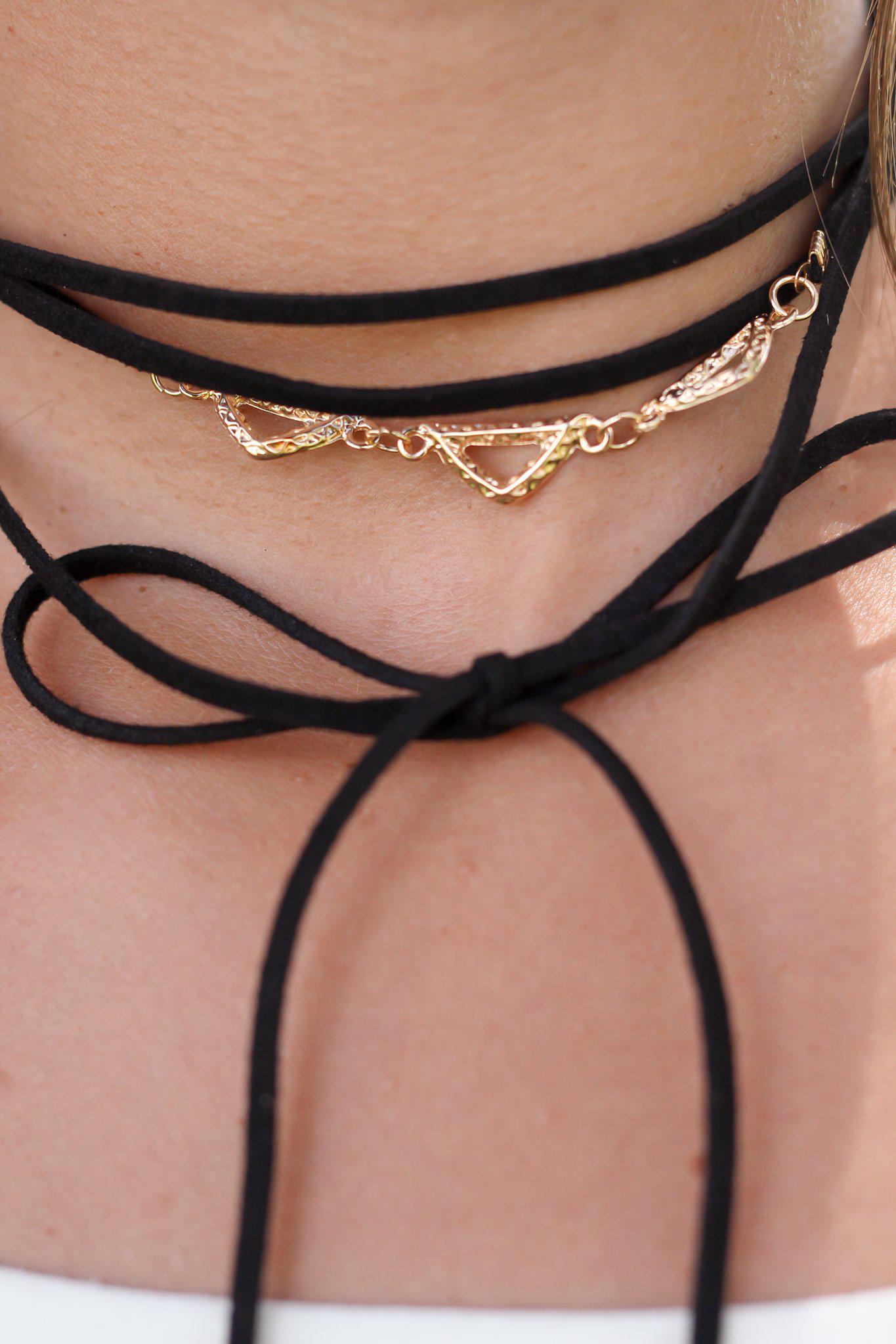 Stylish Black Wrap Choker Featuring Gold Accents