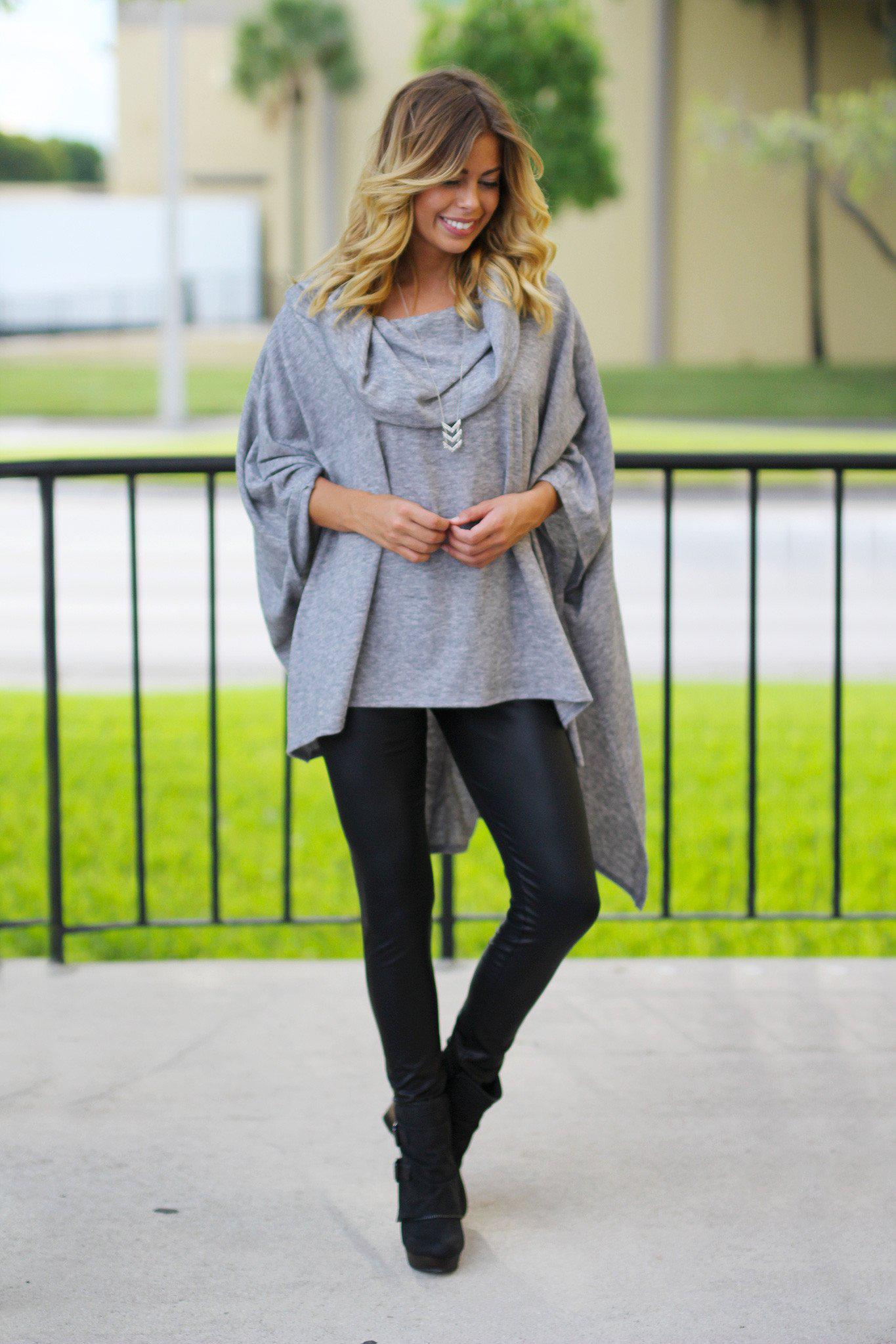 Stylish Gray Off - Shoulder Fashion Poncho for Women