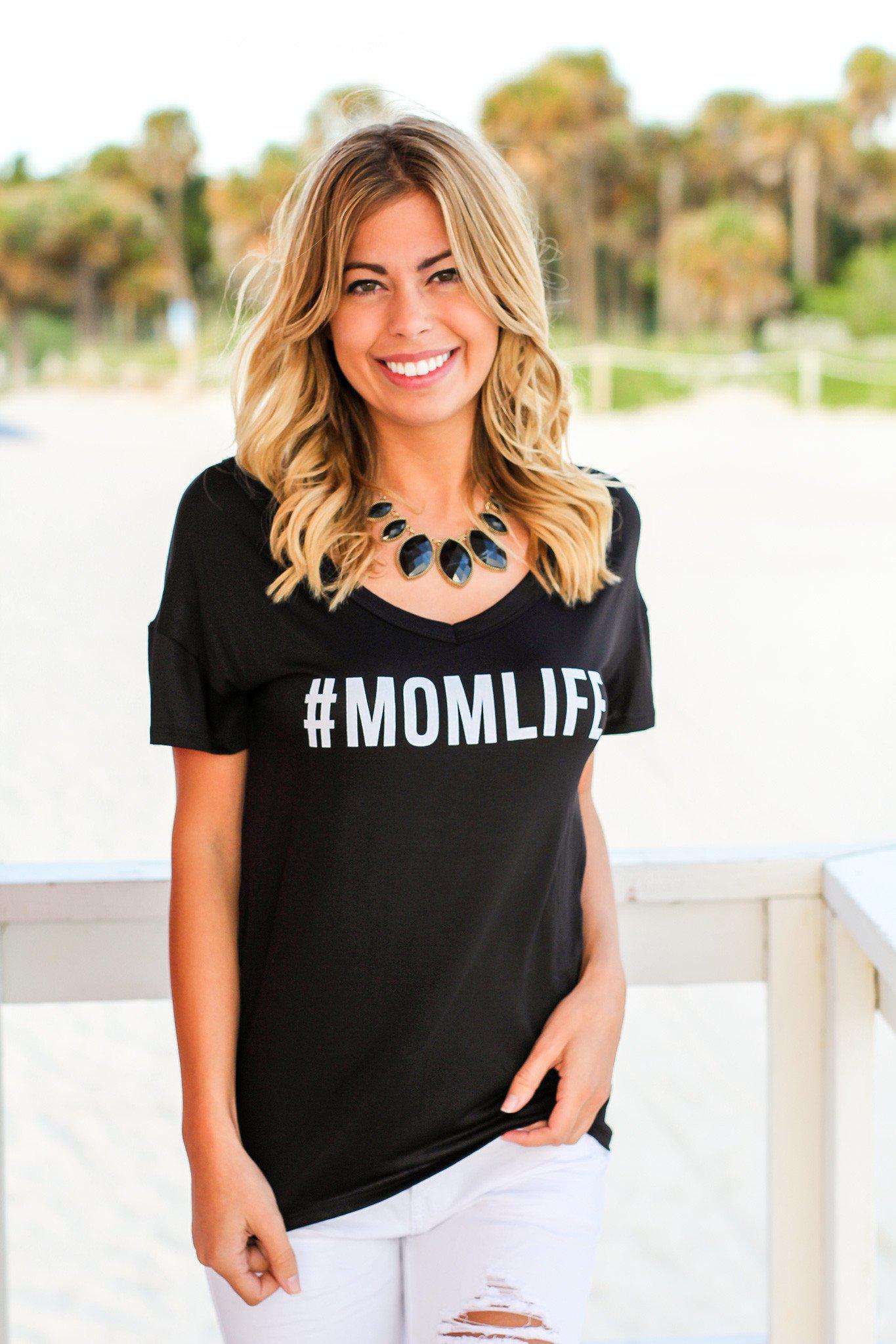 Adorable Mom Life Black Graphic T-Shirt for Moms