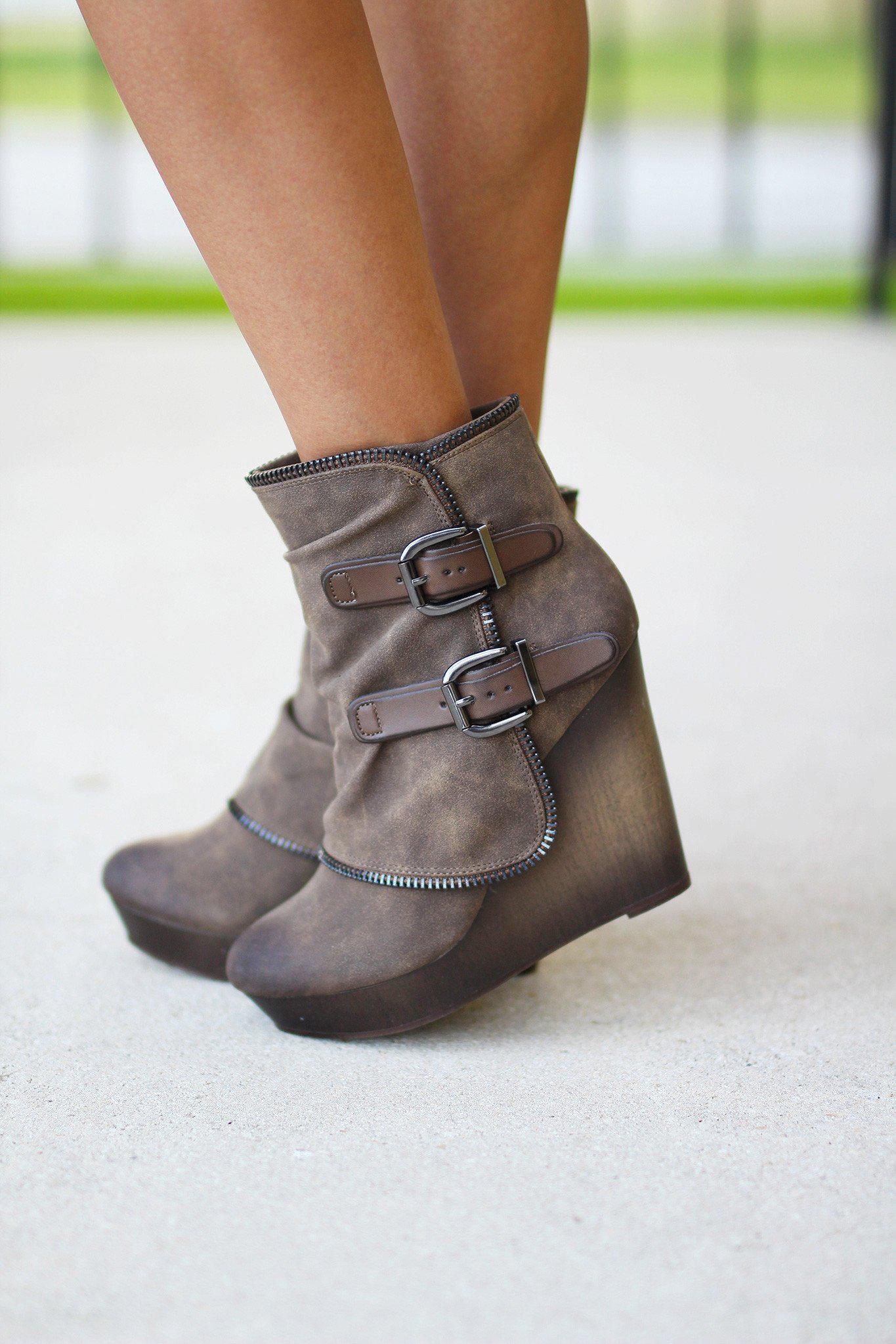 Stylish Gemini Taupe Wedge Booties with Edgy Details