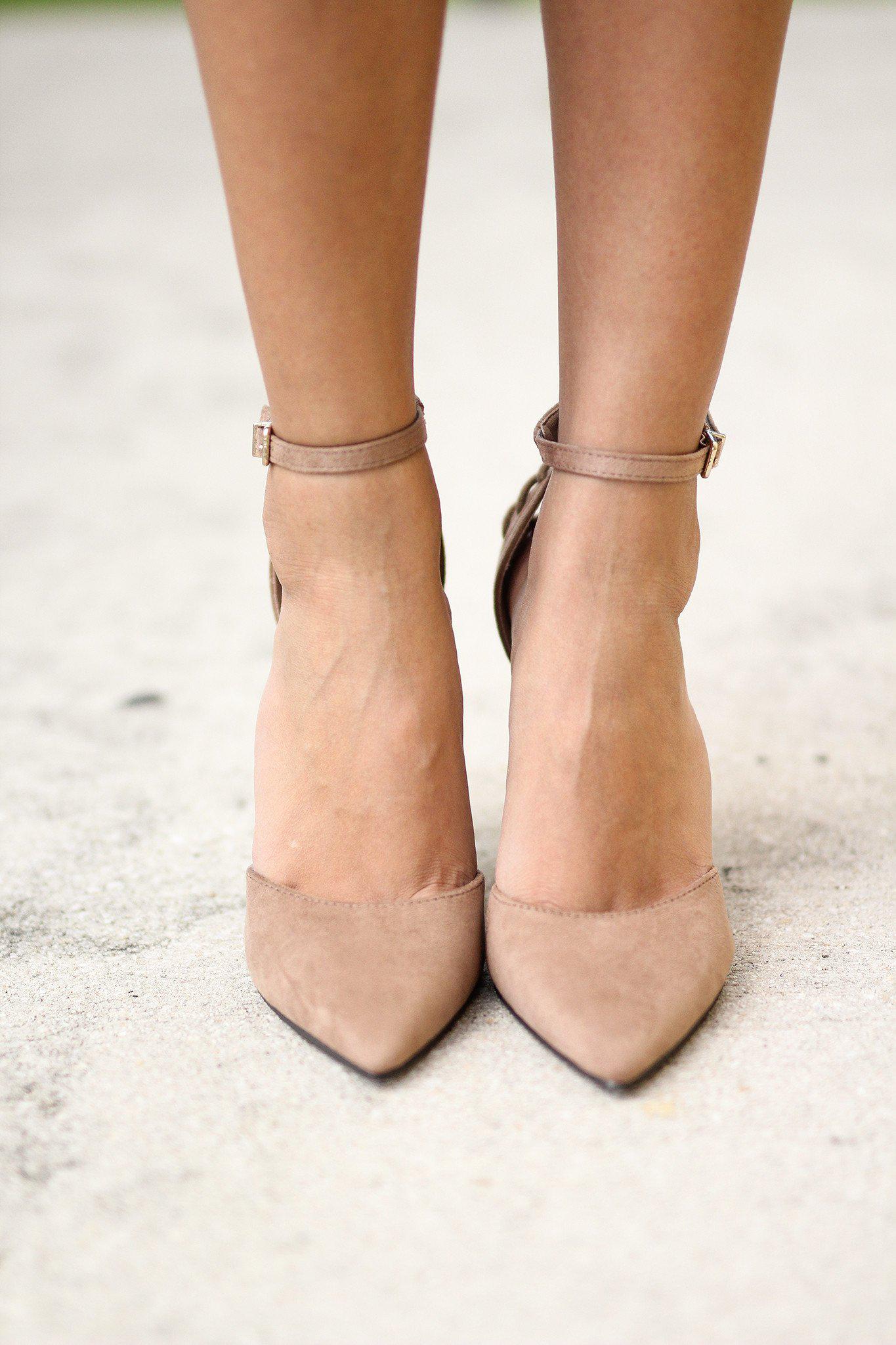Ladies' Natural Colored Pointed Toe Ankle Strap Pumps - Fashionable Footwear