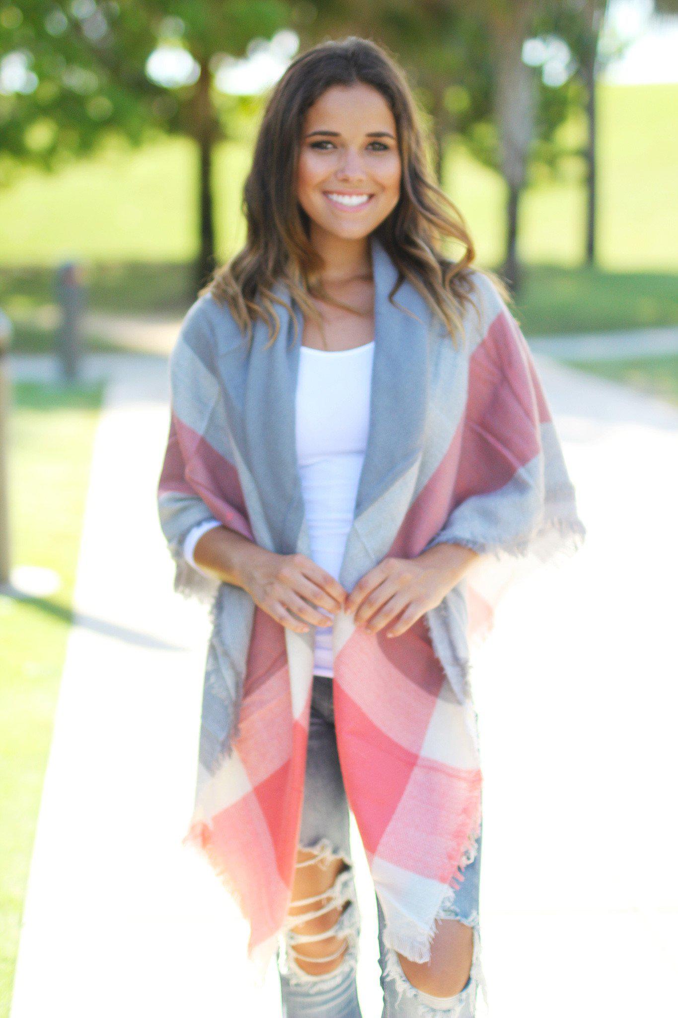 Stylish Gray, Ivory and Coral Acrylic Scarf for Multiple Styles