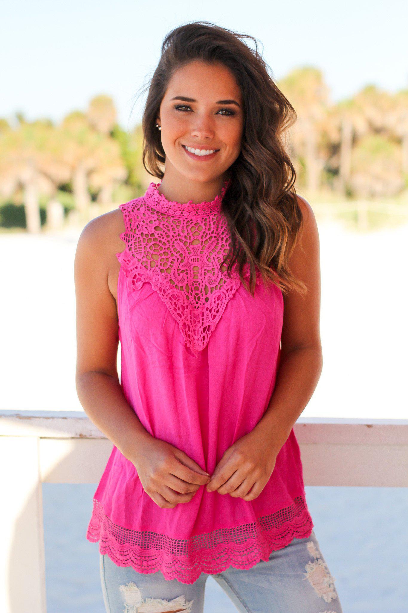 Stylish Fuchsia Women's Crochet Sleeveless Top